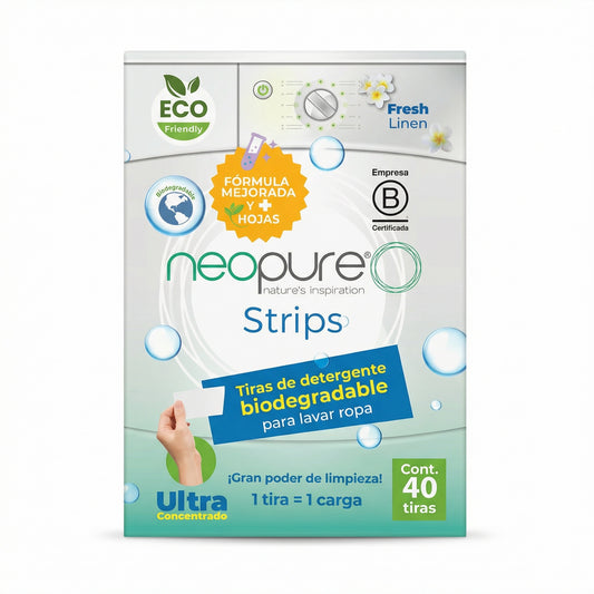 Neopure Strips Fresh Linen - Tiras de Detergente Biodegradable (Sobre con 40 Tiras)
