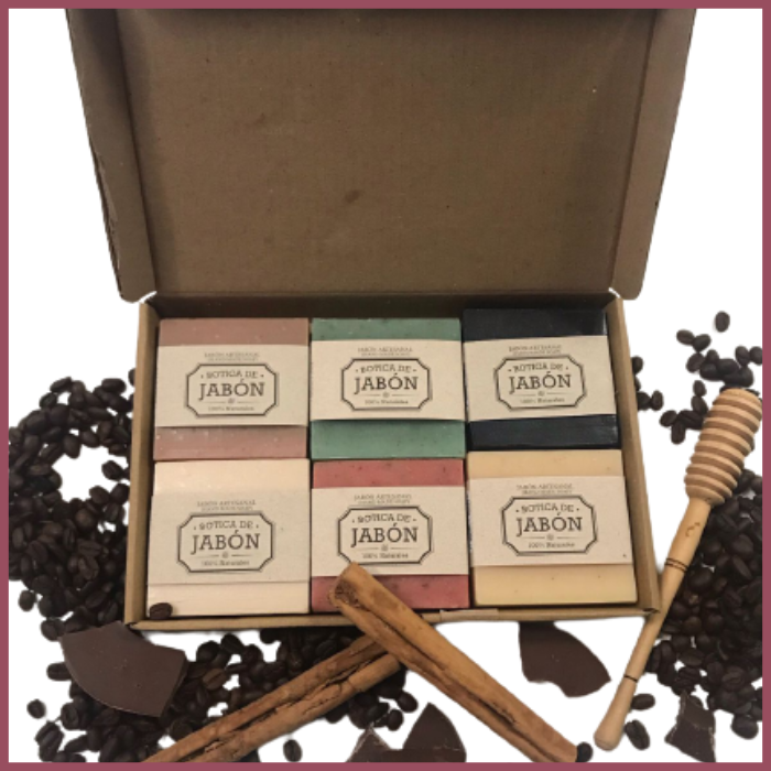 Caja con 6 Jabones Artesanales de Vino Tinto de 100g c/u