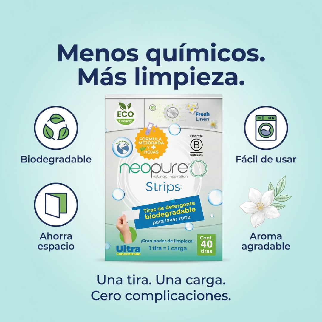 Neopure Strips Fresh Linen - Tiras de Detergente Biodegradable (Sobre con 40 Tiras)