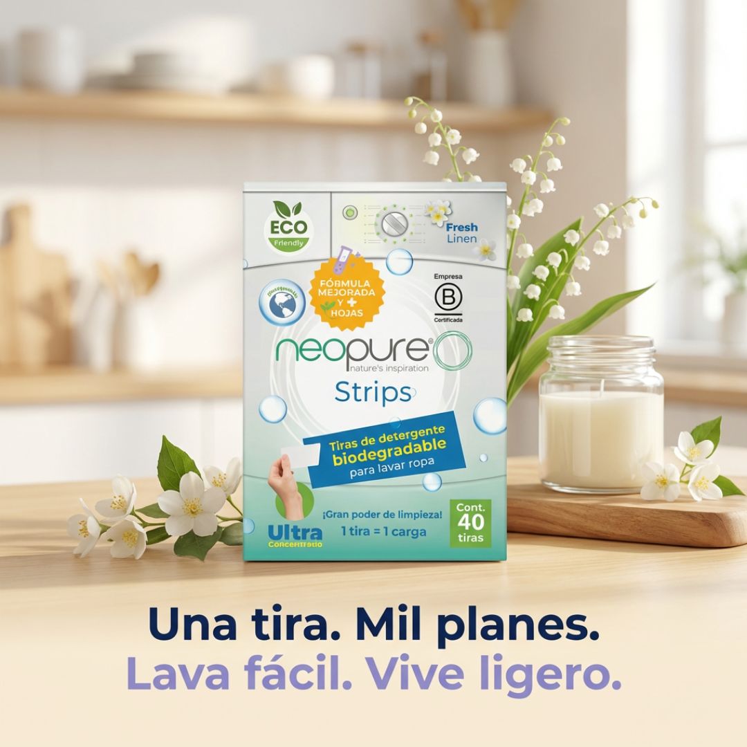 Neopure Strips Fresh Linen - Tiras de Detergente Biodegradable (Sobre con 40 Tiras)