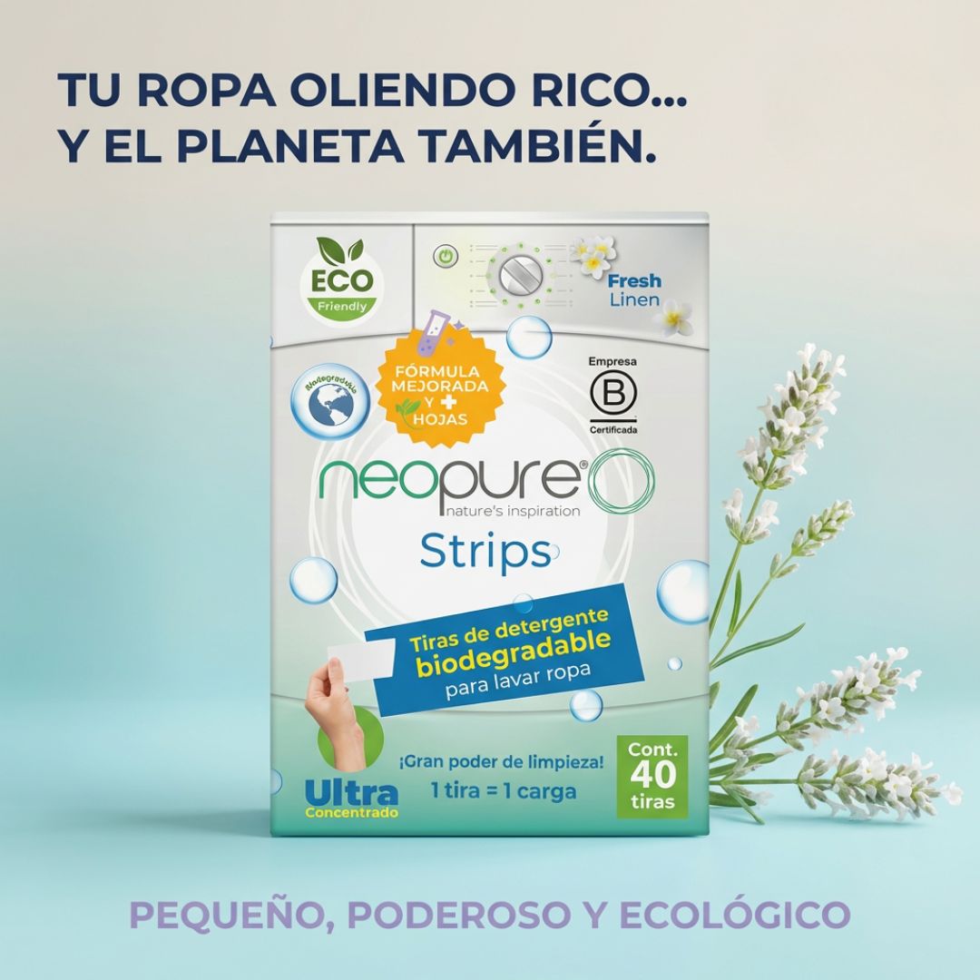 Neopure Strips Fresh Linen - Tiras de Detergente Biodegradable (Sobre con 40 Tiras)