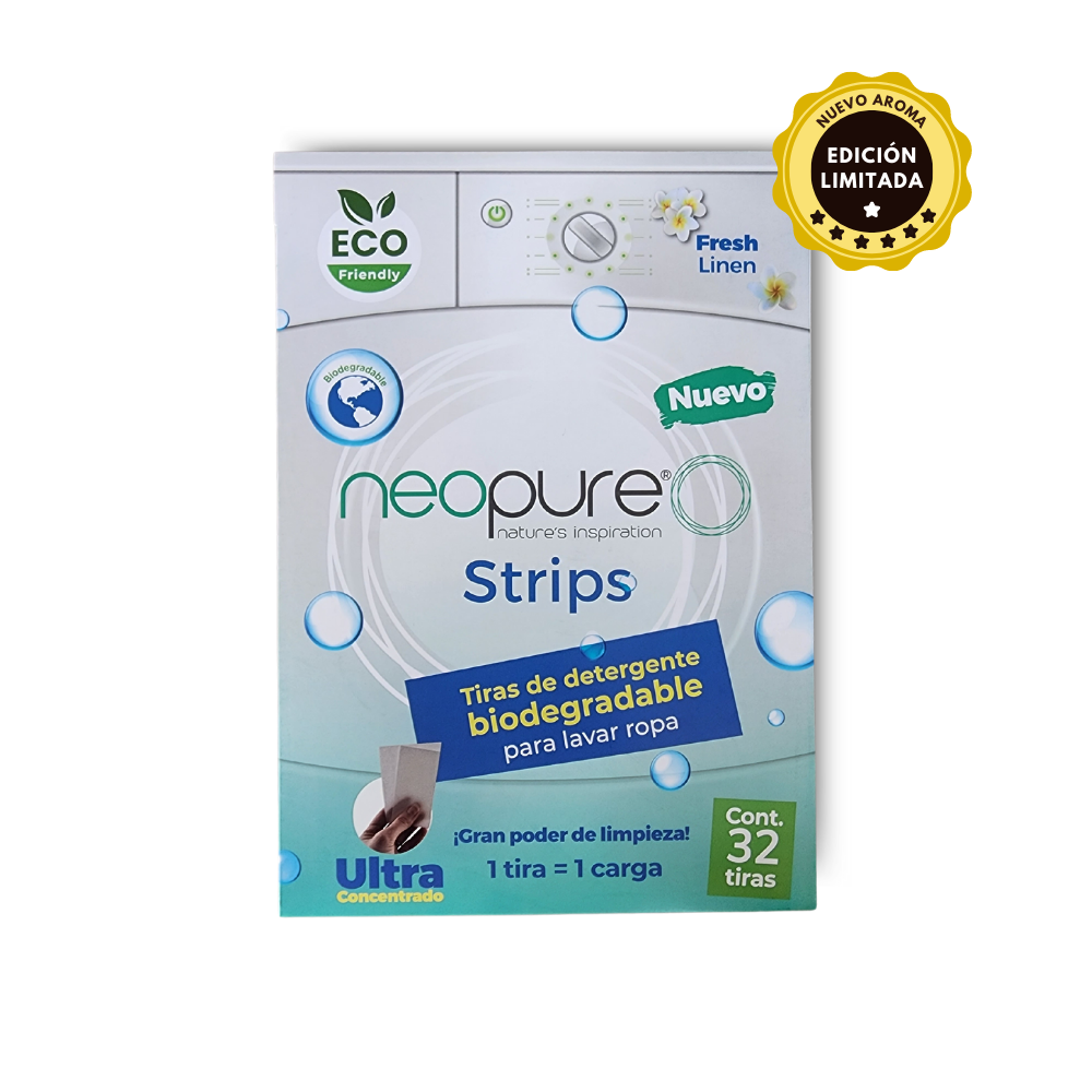 ¡Edición Limitada! Neopure Strips Fresh Linen - Tiras de Detergente Biodegradable (Sobre con 32 Tiras)