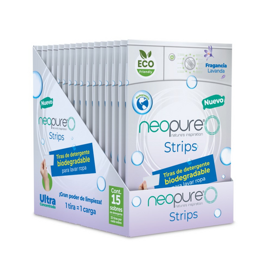 Neopure Strips - Tiras de Detergente Biodegradable (Caja de 15 Sobres)